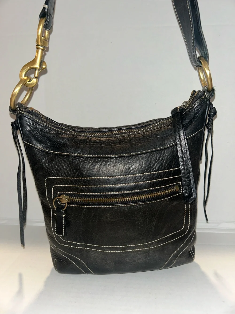 COACH Vintage Bleecker Black Pebble Leather Shoulder Crossbody Bag 10398